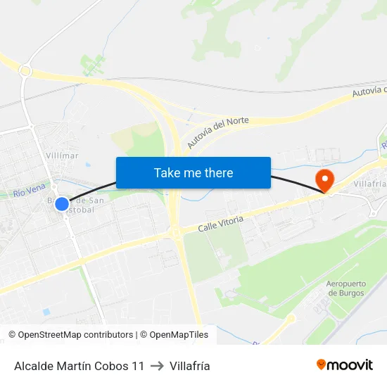 Alcalde Martín Cobos 11 to Villafría map