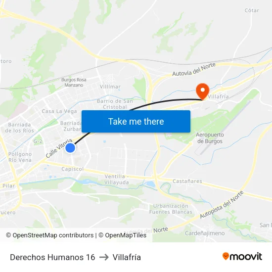 Derechos Humanos 16 to Villafría map