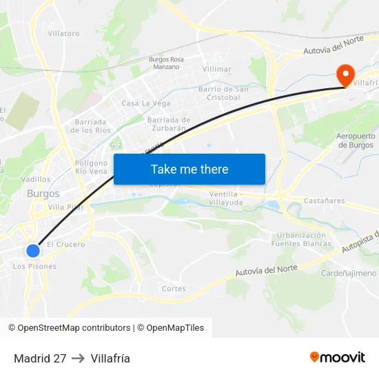 Madrid 27 to Villafría map