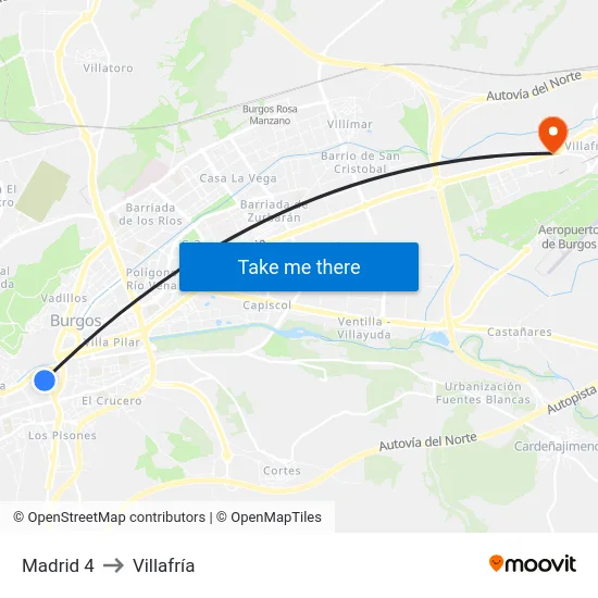 Madrid 4 to Villafría map