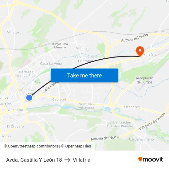 Avda. Castilla Y León 18 to Villafría map