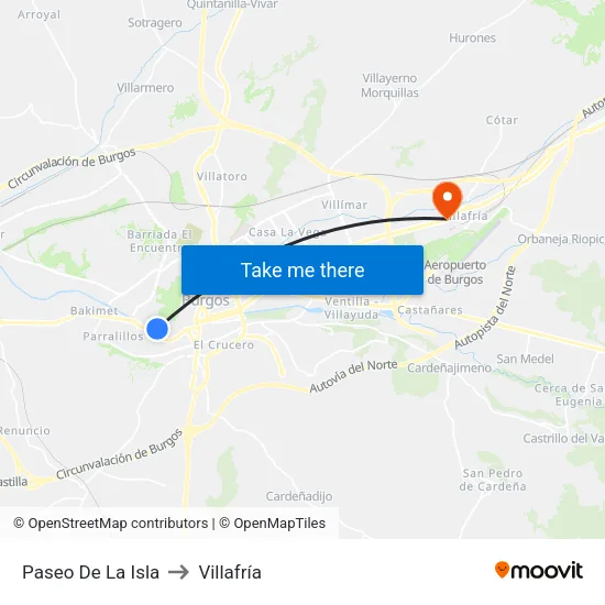 Paseo De La Isla to Villafría map