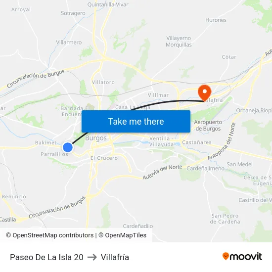 Paseo De La Isla 20 to Villafría map
