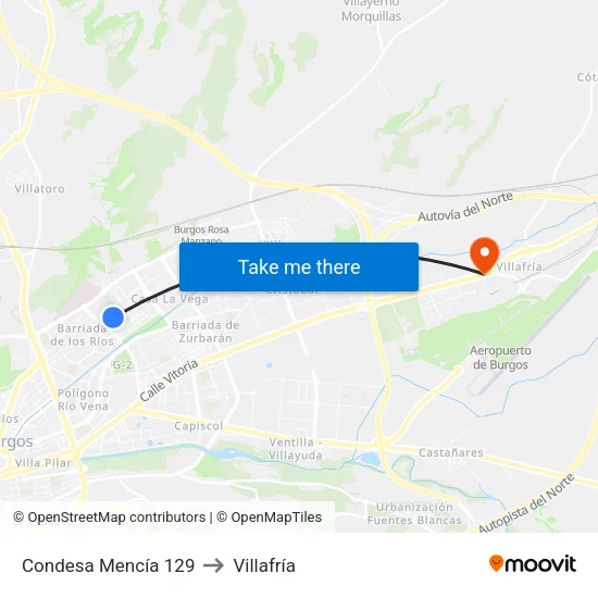 Condesa Mencía 129 to Villafría map