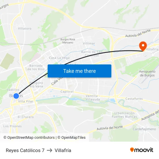 Reyes Católicos 7 to Villafría map