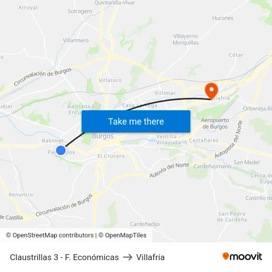 Claustrillas 3 - F. Económicas to Villafría map