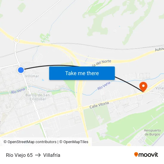 Río Viejo 65 to Villafría map