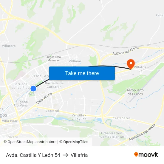 Avda. Castilla Y León 54 to Villafría map