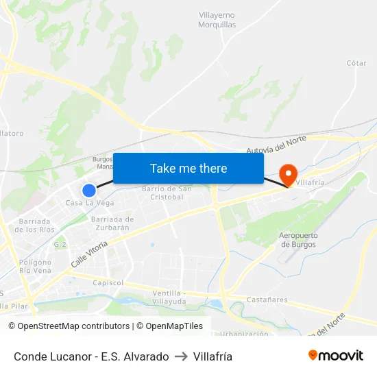Conde Lucanor - E.S. Alvarado to Villafría map