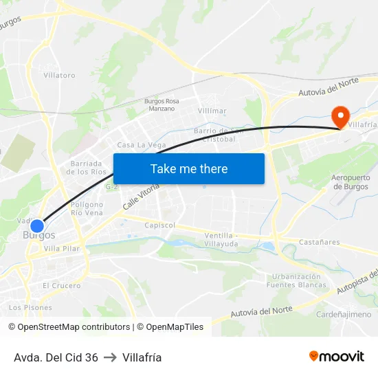 Avda. Del Cid 36 to Villafría map