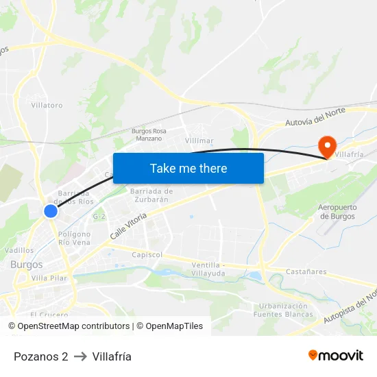 Pozanos 2 to Villafría map