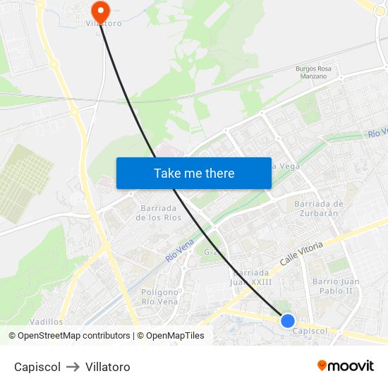 Capiscol to Villatoro map