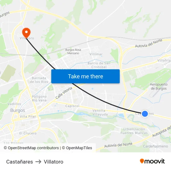 Castañares to Villatoro map