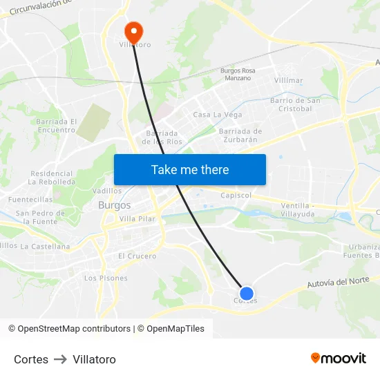 Cortes to Villatoro map