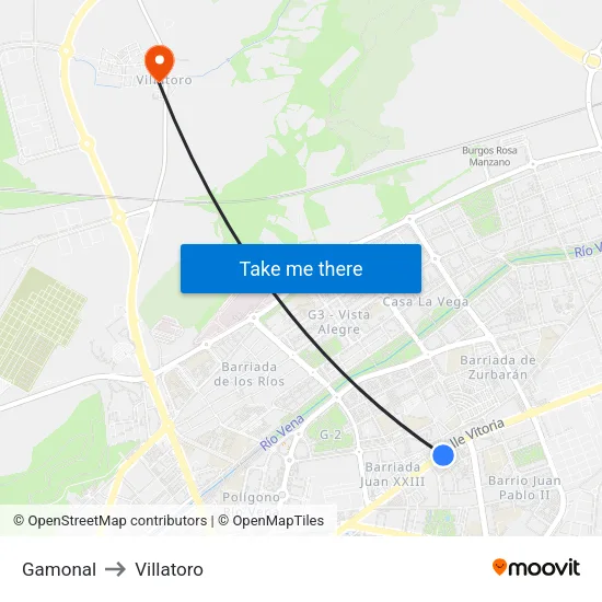 Gamonal to Villatoro map