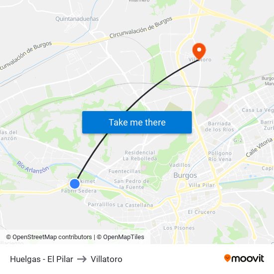 Huelgas - El Pilar to Villatoro map
