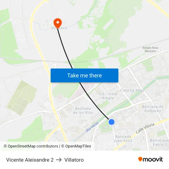 Vicente Aleixandre 2 to Villatoro map