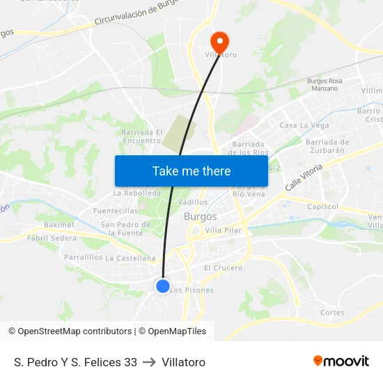 S. Pedro Y S. Felices 33 to Villatoro map