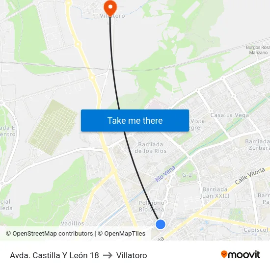 Avda. Castilla Y León 18 to Villatoro map