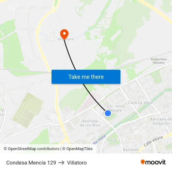 Condesa Mencía 129 to Villatoro map