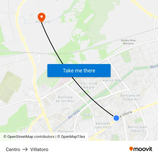 Centro to Villatoro map