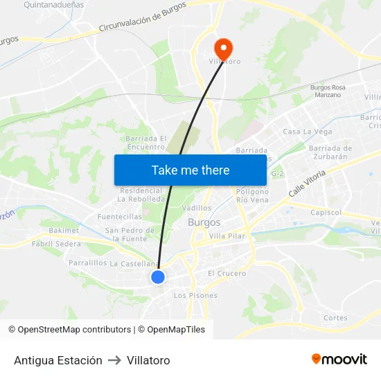 Antigua Estación to Villatoro map