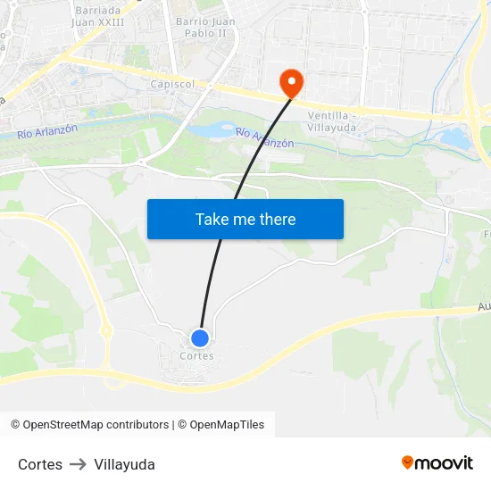 Cortes to Villayuda map