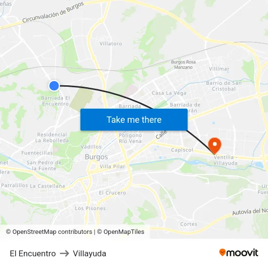 El Encuentro to Villayuda map