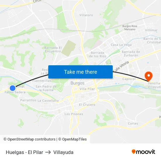 Huelgas - El Pilar to Villayuda map