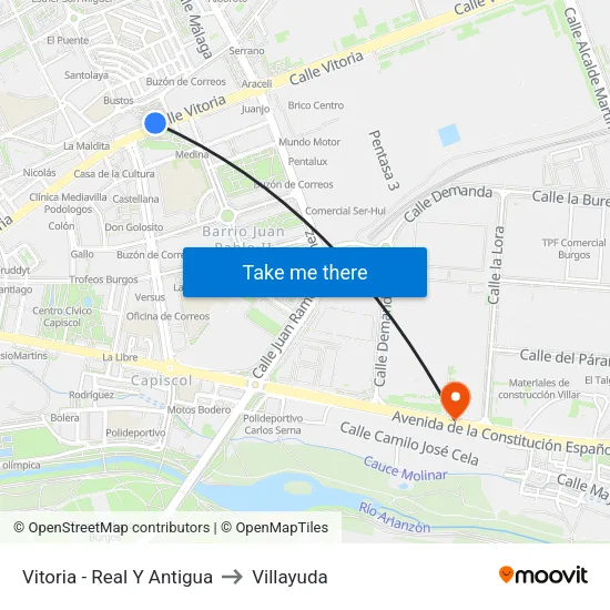 Vitoria - Real Y Antigua to Villayuda map