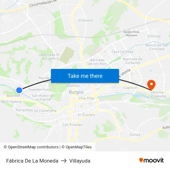 Fábrica De La Moneda to Villayuda map