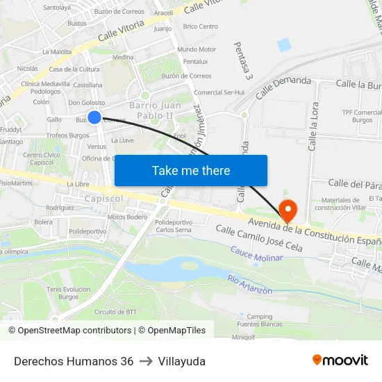 Derechos Humanos 36 to Villayuda map