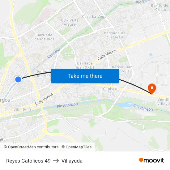 Reyes Católicos 49 to Villayuda map