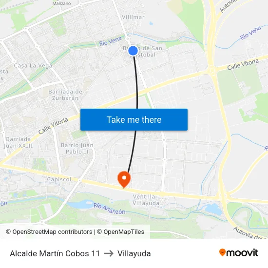 Alcalde Martín Cobos 11 to Villayuda map