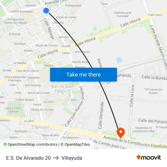 E.S. De Alvarado 20 to Villayuda map