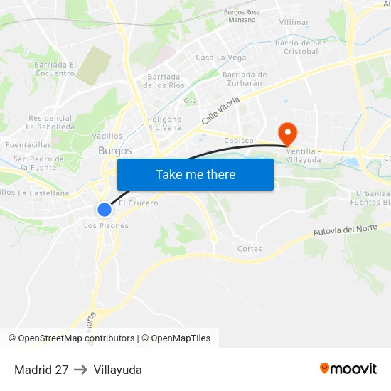 Madrid 27 to Villayuda map