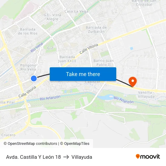 Avda. Castilla Y León 18 to Villayuda map