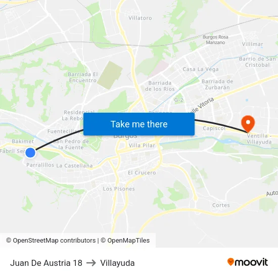 Juan De Austria 18 to Villayuda map
