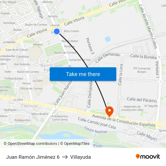 Juan Ramón Jiménez 6 to Villayuda map