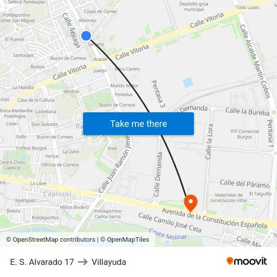 E. S. Alvarado 17 to Villayuda map