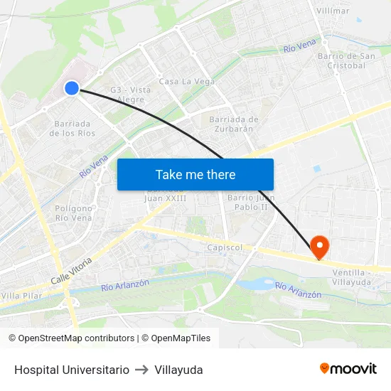Hospital Universitario to Villayuda map