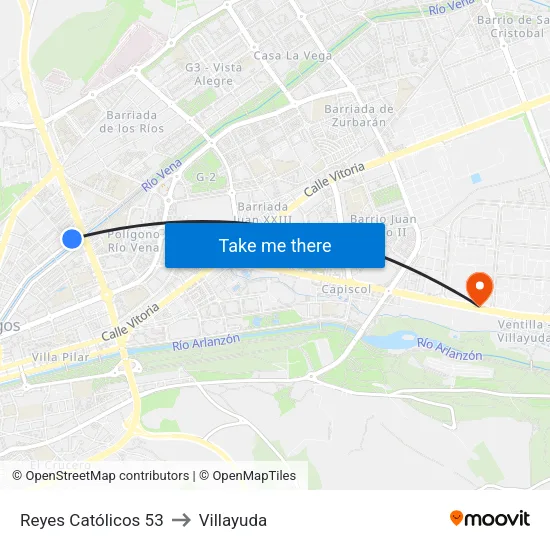 Reyes Católicos 53 to Villayuda map