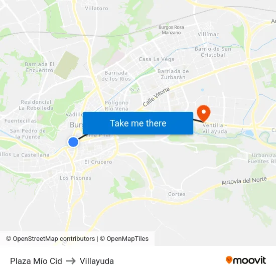 Plaza Mío Cid to Villayuda map