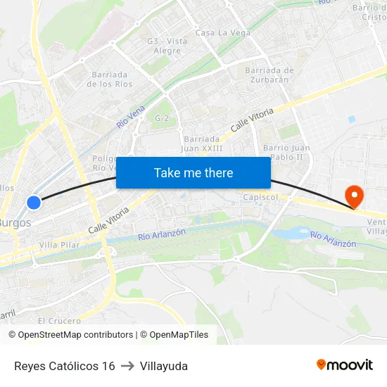 Reyes Católicos 16 to Villayuda map