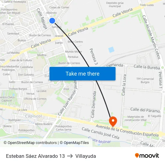 Esteban Sáez Alvarado 13 to Villayuda map