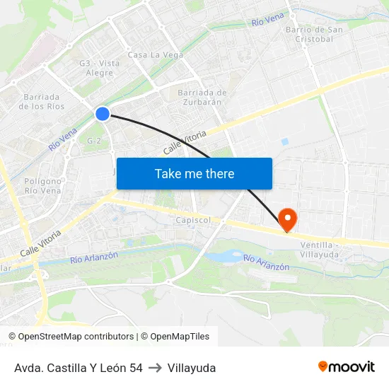 Avda. Castilla Y León 54 to Villayuda map