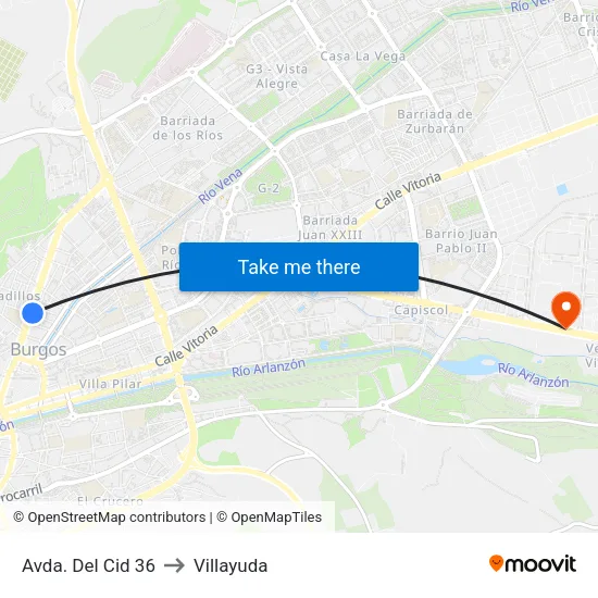 Avda. Del Cid 36 to Villayuda map