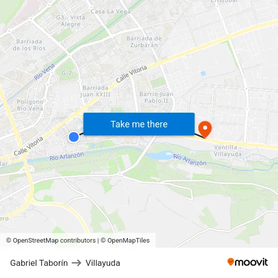 Gabriel Taborín to Villayuda map