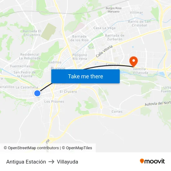 Antigua Estación to Villayuda map