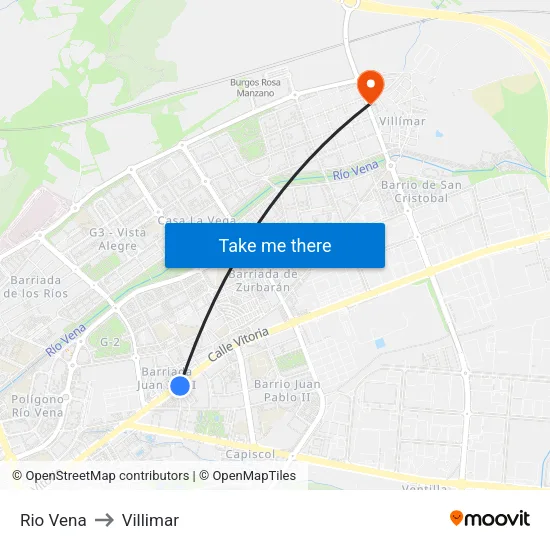Rio Vena to Villimar map